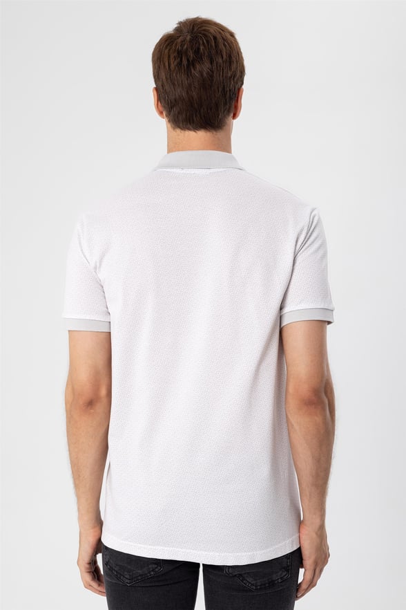 Beyaz Regular Baskılı Polo Yaka  Tişört