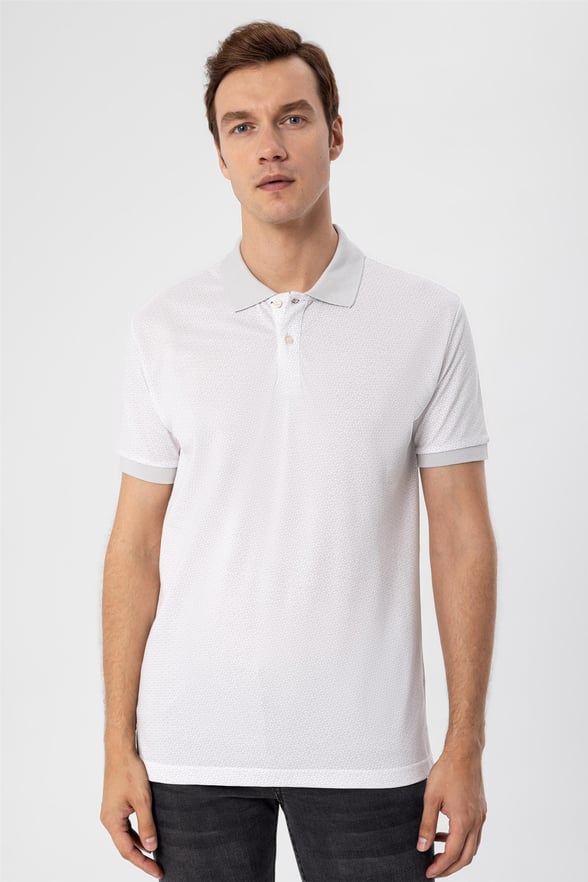 Beyaz Regular Baskılı Polo Yaka  Tişört