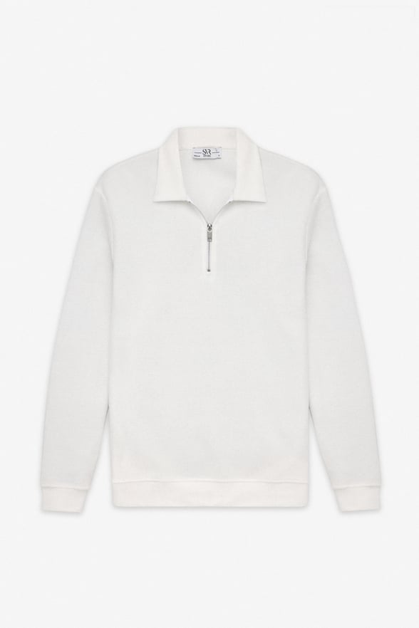 Beyaz Regular Düz Yarım Balıkçı Yaka Sweatshirt