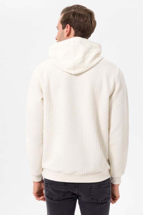 Beyaz Regular Kapitone Kapişonlu Yaka  Sweatshirt