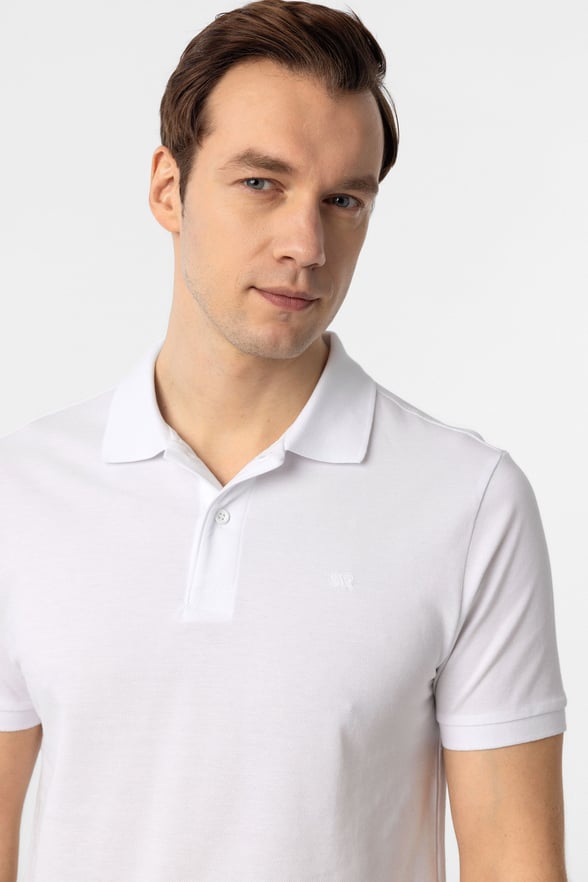 Beyaz Slim Fit Düz Polo Yaka Tişört