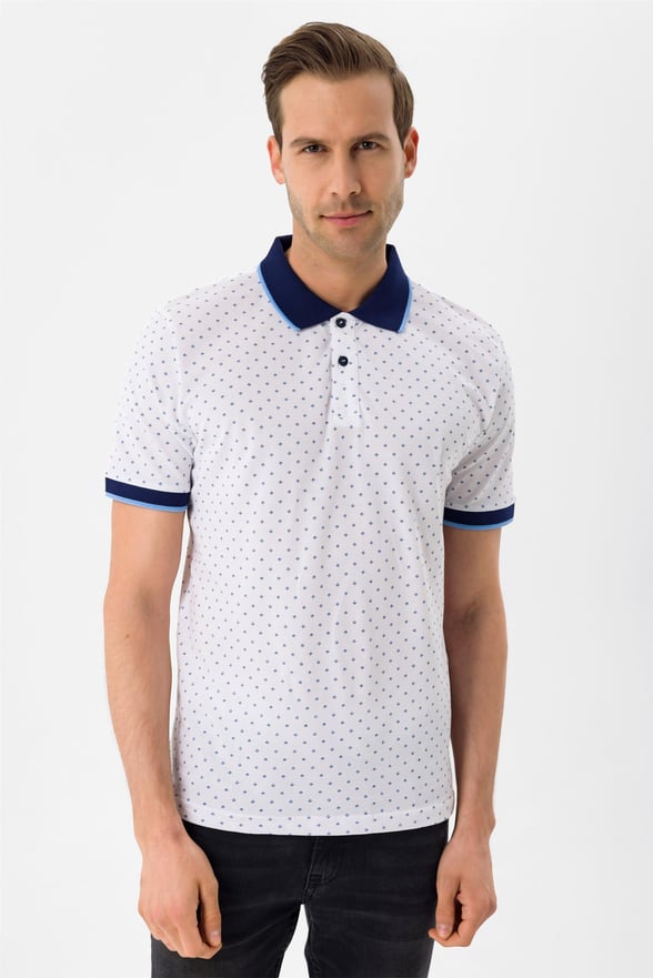 BEYAZ2 Slim Baskılı Polo Yaka  Tişört