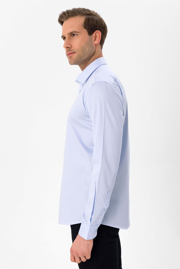Buz Mavi Slim Düz Klasik Yaka  Gömlek