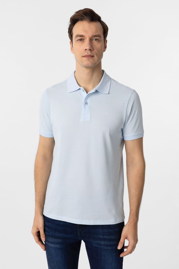 Buz Mavi Slim Fit Düz Polo Yaka Tişört