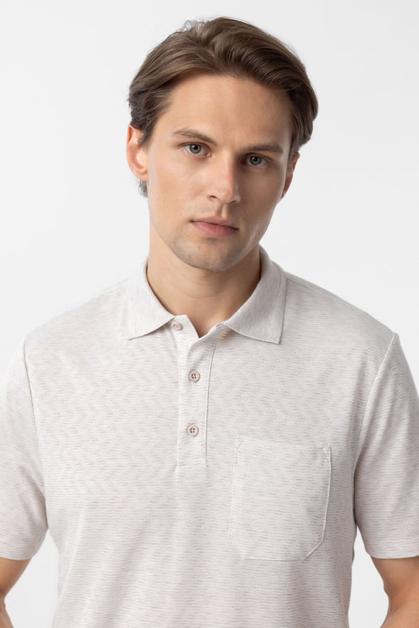 Ekru Regular Armürlü Polo Yaka Tişört