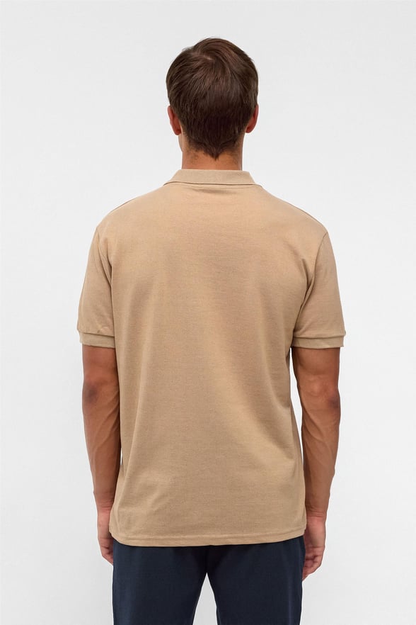 Ekru Regular Armürlü Polo Yaka Tişört