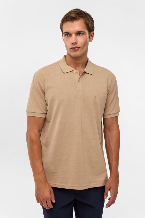 Ekru Regular Armürlü Polo Yaka Tişört