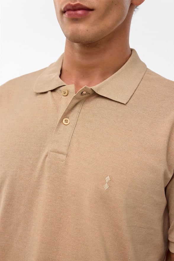 Ekru Regular Armürlü Polo Yaka Tişört