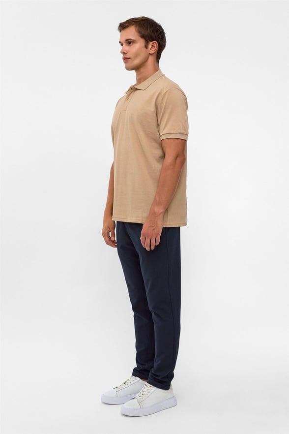 Ekru Regular Armürlü Polo Yaka Tişört