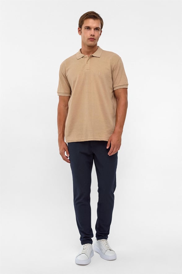 Ekru Regular Armürlü Polo Yaka Tişört