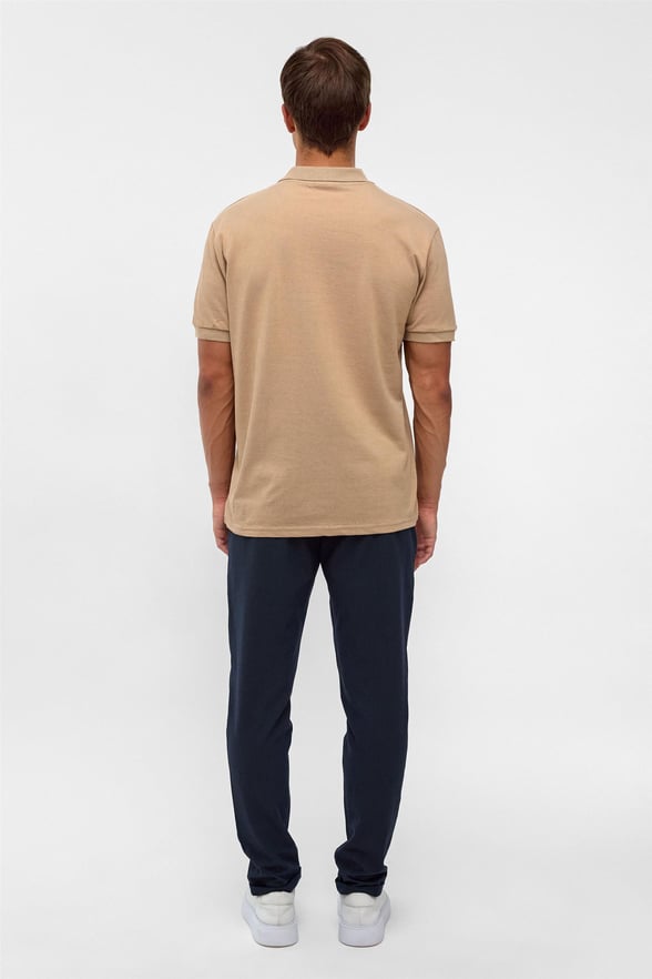 Ekru Regular Armürlü Polo Yaka Tişört
