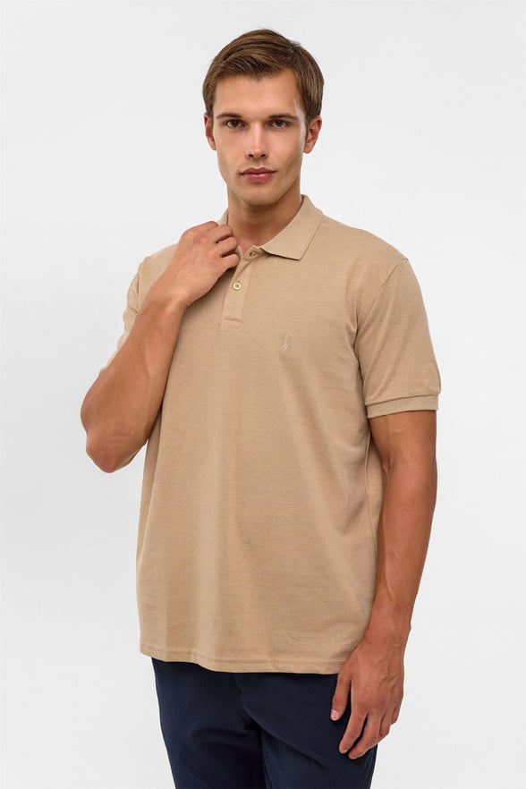Ekru Regular Armürlü Polo Yaka Tişört