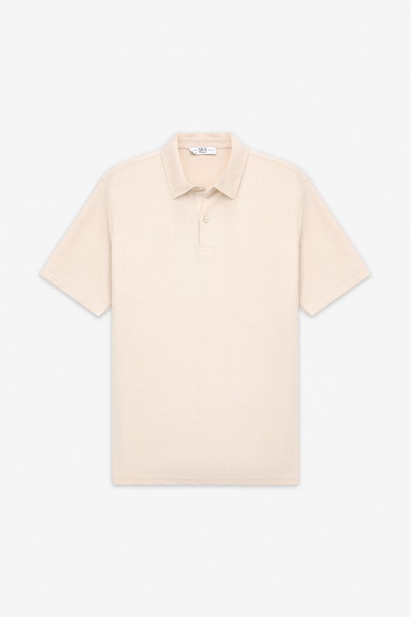 Ekru Regular Düz Polo Yaka Tişört