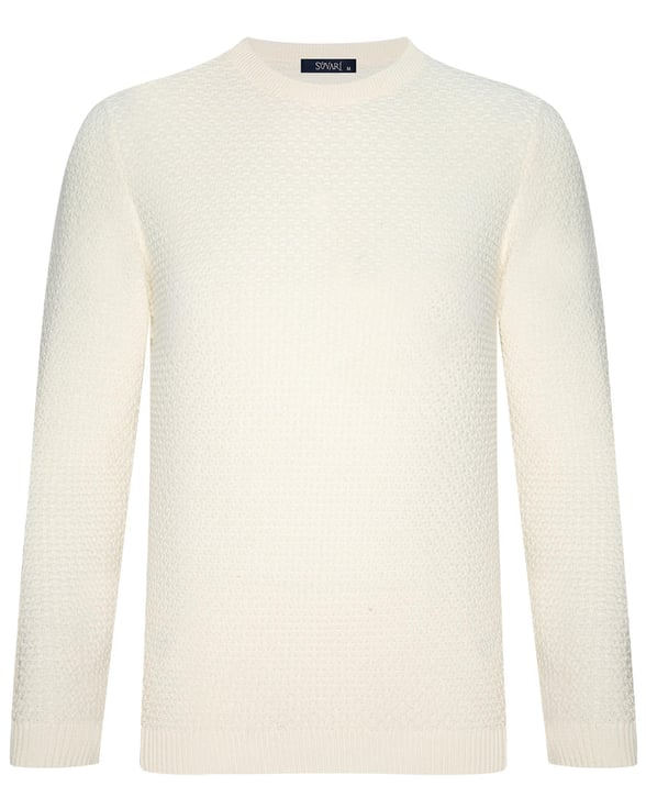 Ekru Slim Armürlü O Yaka  Triko