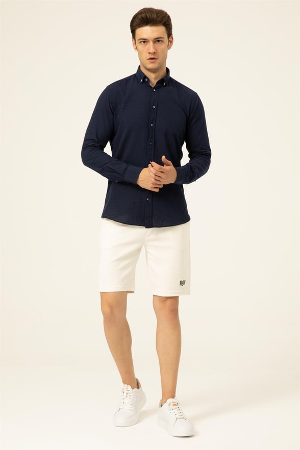 Ekru Slim Armürlü   Örme Şort