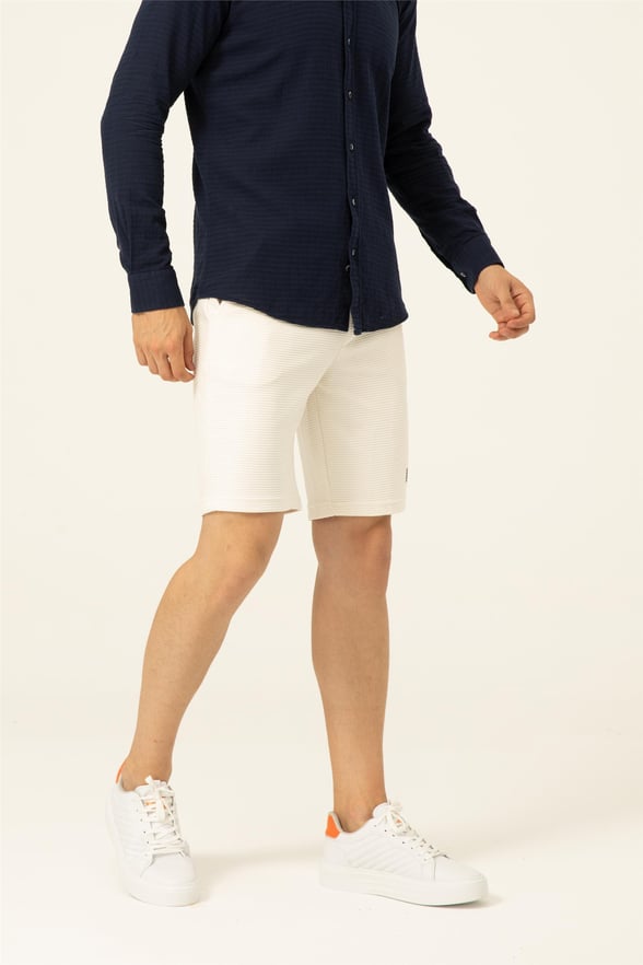 Ekru Slim Armürlü   Örme Şort
