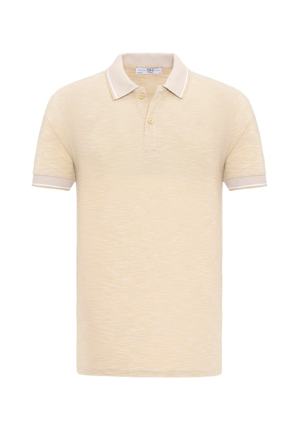 Ekru Slim Armürlü Polo Yaka  Tişört