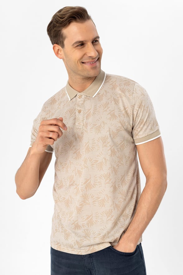 Ekru Slim Armürlü Polo Yaka Tişört