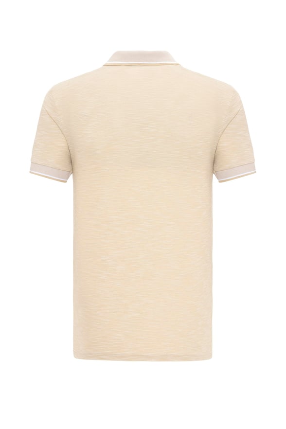 Ekru Slim Armürlü Polo Yaka  Tişört