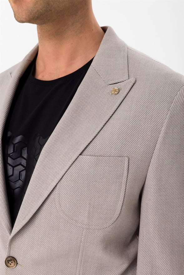 Ekru Slim Armürlü Sivri Yaka 6 Drop                                                       Ceket