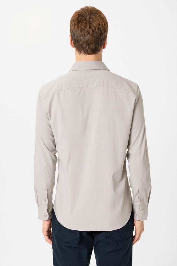 Ekru Slim Fit Düz Klasik Yaka Gömlek