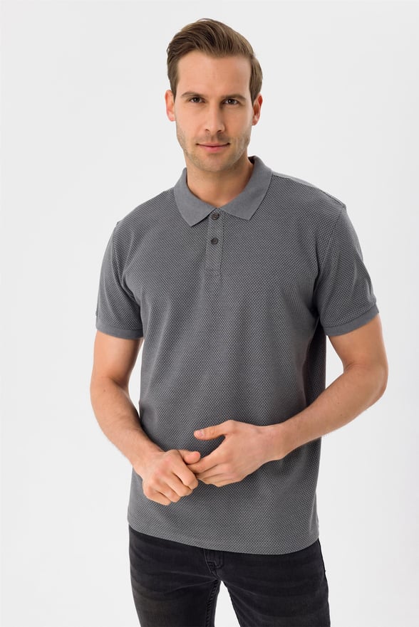 Gri Regular Armürlü Polo Yaka  Tişört