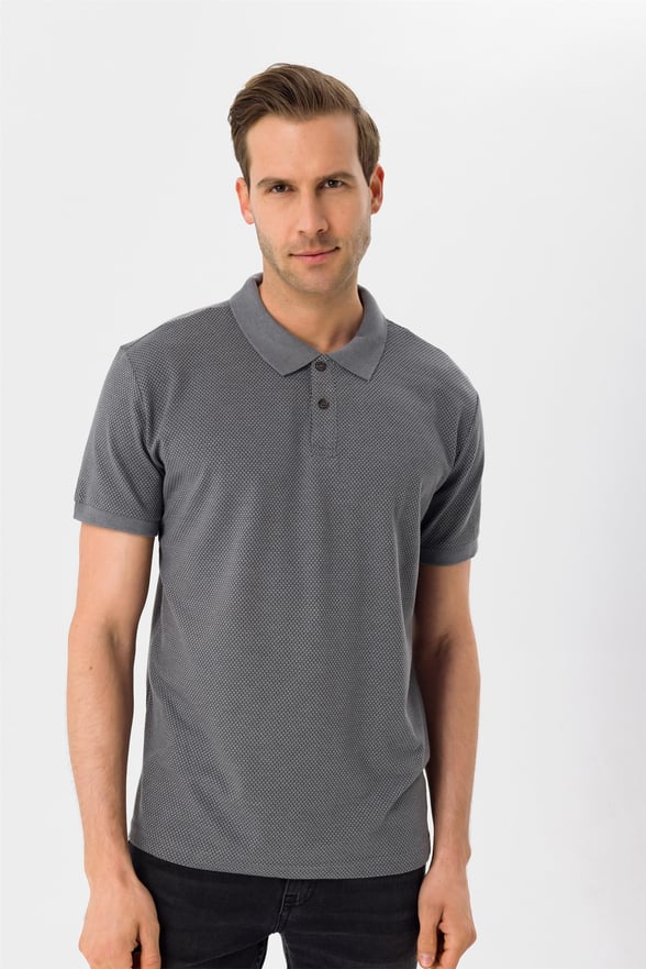 Gri Regular Armürlü Polo Yaka  Tişört