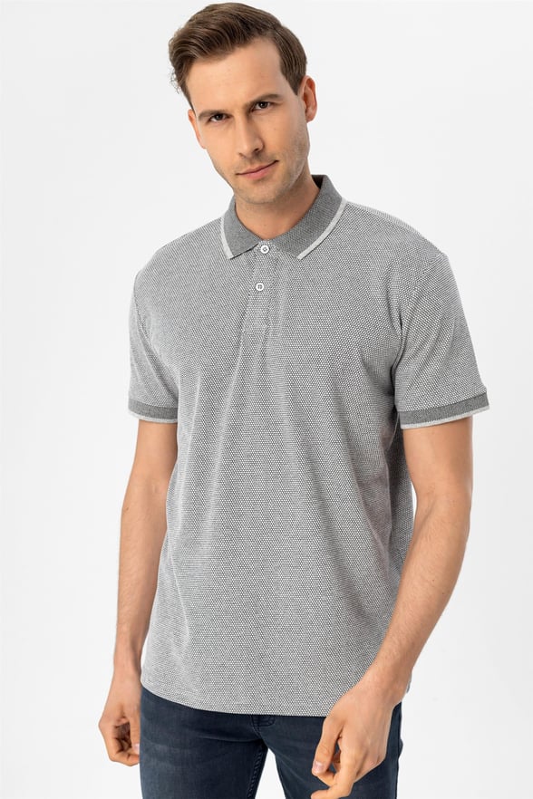 Gri Regular Armürlü Polo Yaka  Tişört