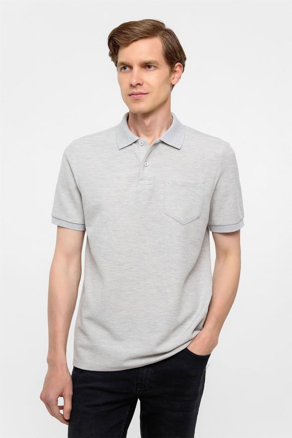 Gri Regular Armürlü Polo Yaka Tişört