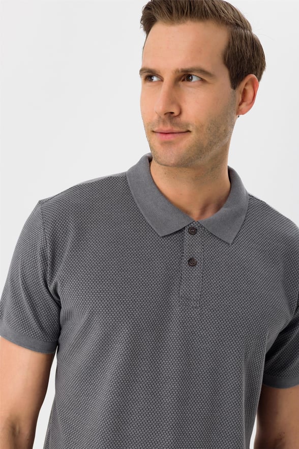 Gri Regular Armürlü Polo Yaka  Tişört