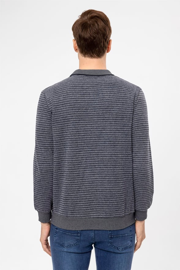 Gri Regular Çizgili Polo Yaka  Triko