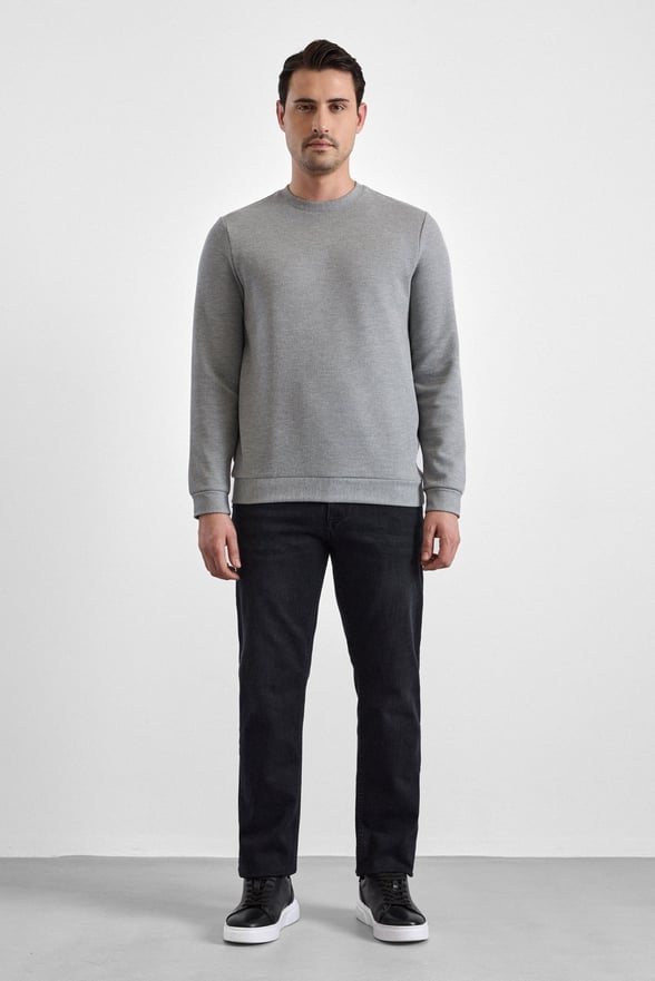 Gri Regular Düz Bisiklet Yaka Sweatshirt