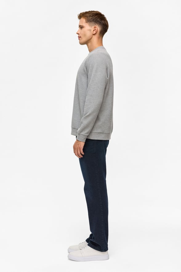 Gri Regular Düz Bisiklet Yaka Sweatshirt