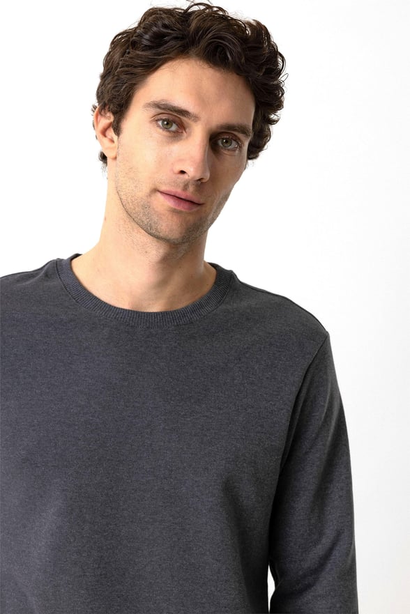 Gri Regular Düz O Yaka Sweatshirt