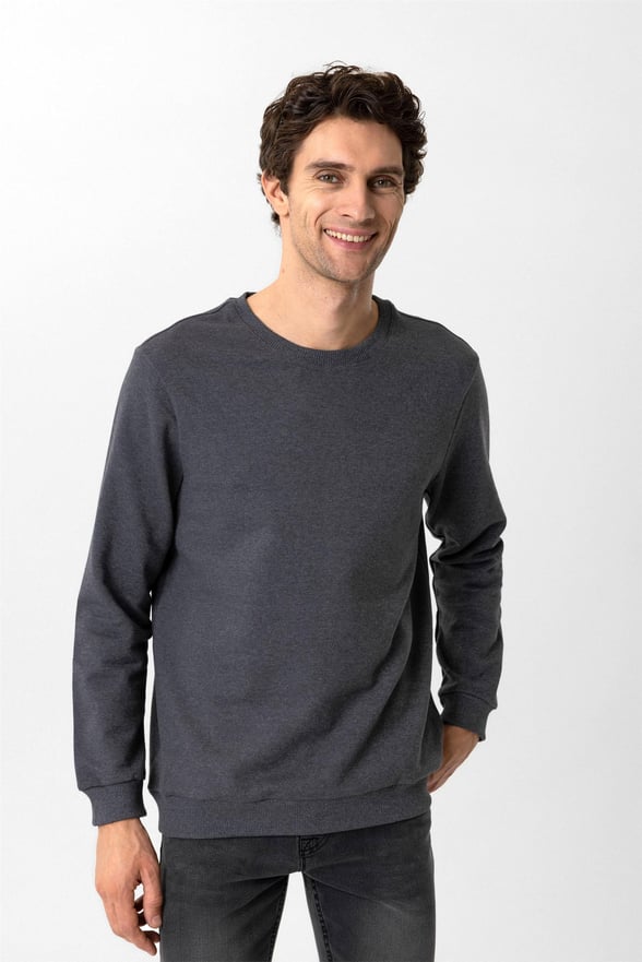 Gri Regular Düz O Yaka Sweatshirt