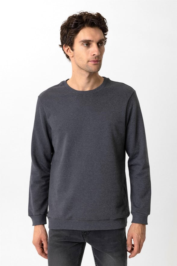 Gri Regular Düz O Yaka Sweatshirt