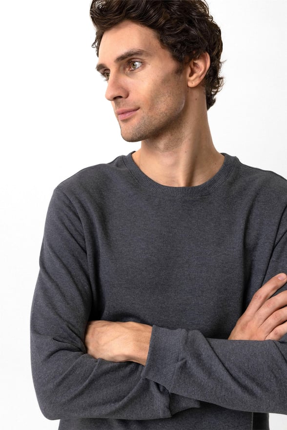 Gri Regular Düz O Yaka Sweatshirt