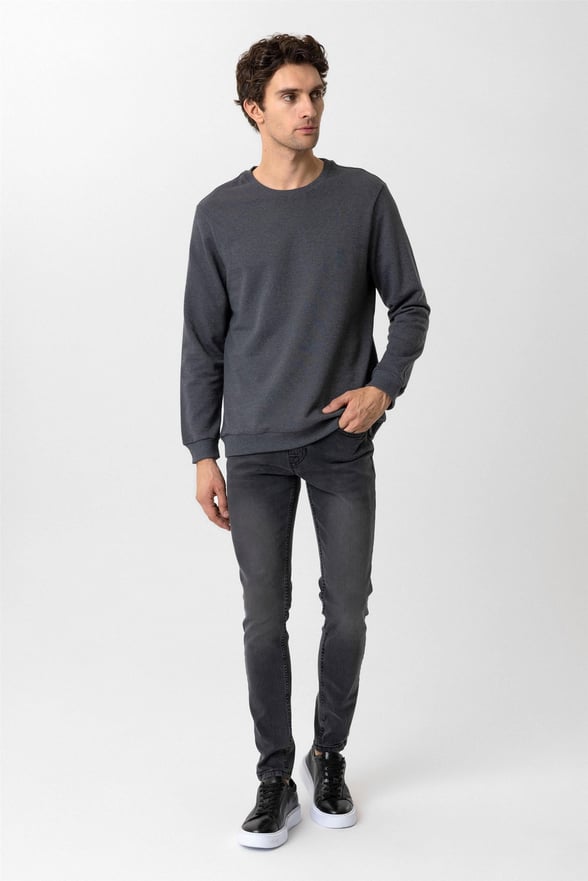 Gri Regular Düz O Yaka Sweatshirt