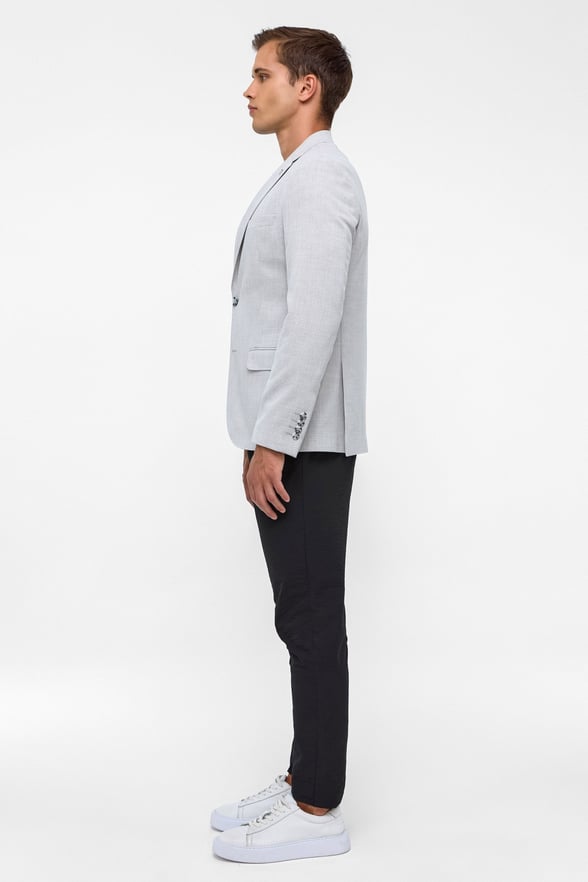 Gri Slim Desenli Mono Yaka 6 Drop Ceket