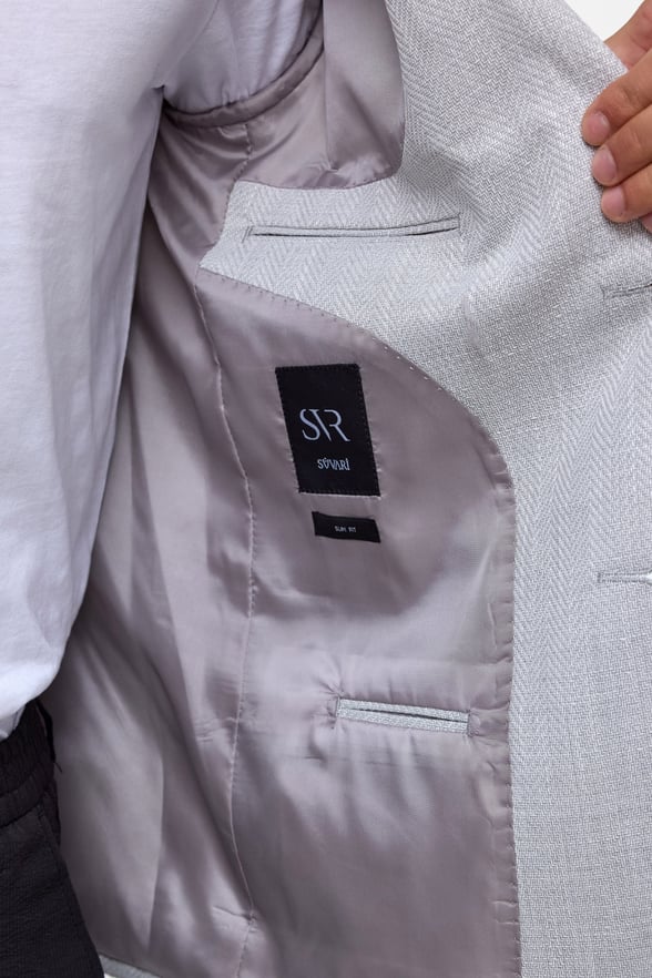 Gri Slim Desenli Mono Yaka 6 Drop Ceket