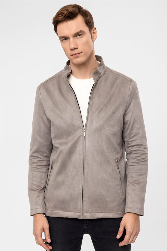 Gri Slim Düz   Mont