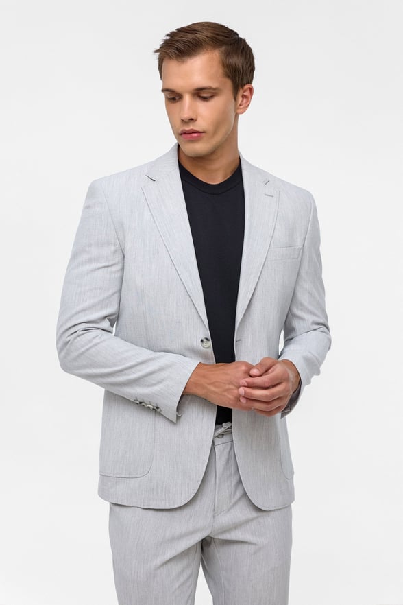 Gri Slim Fit Desenli Mono Yaka 6 Drop Spor Takım Elbise