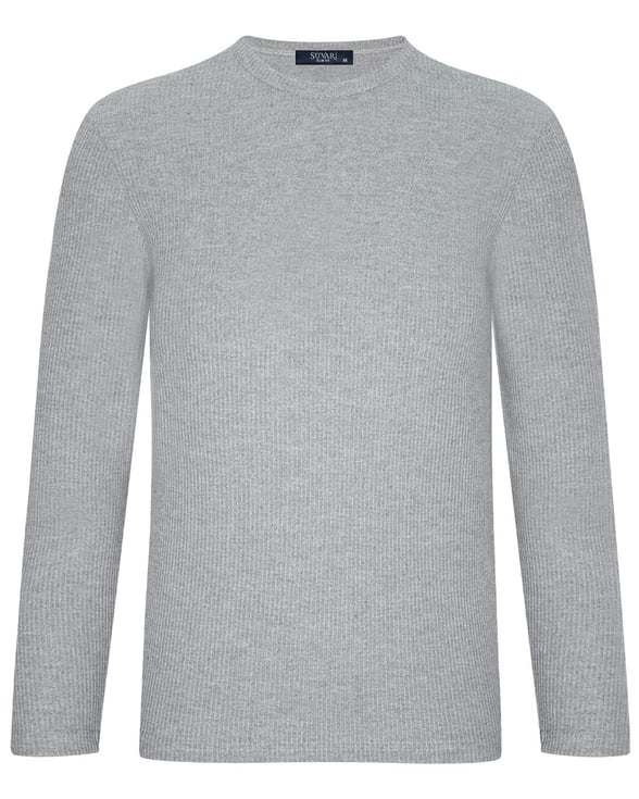 Gri Slim Fitilli O Yaka  Sweatshirt