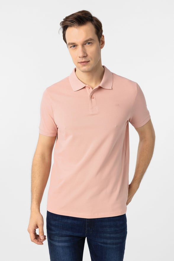 Gül Kurusu Slim Fit Düz Polo Yaka Tişört