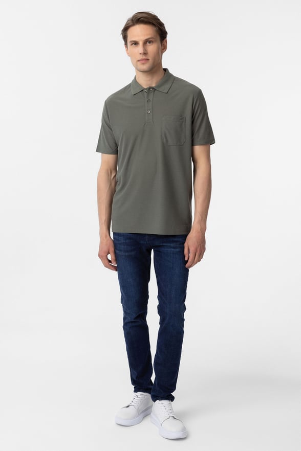 Haki Regular Armürlü Polo Yaka Tişört