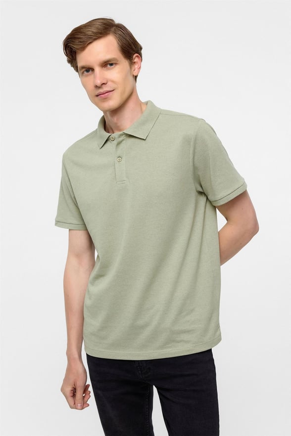 Haki Regular Armürlü Polo Yaka Tişört