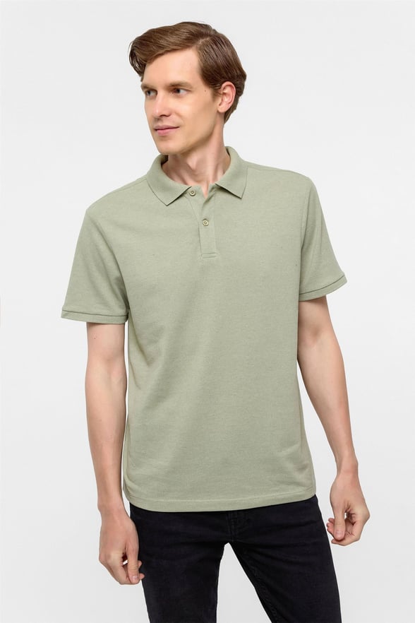 Haki Regular Armürlü Polo Yaka Tişört