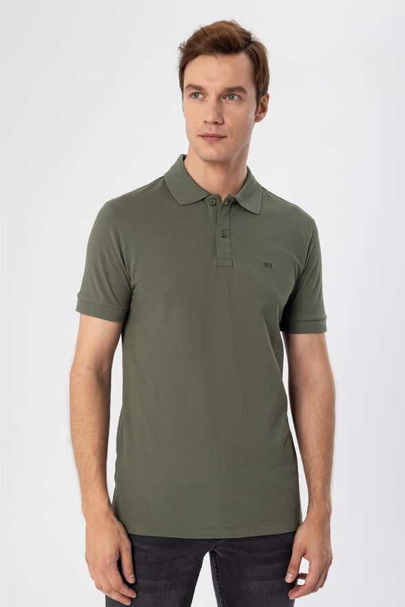 Haki Regular Armürlü Polo Yaka  Tişört