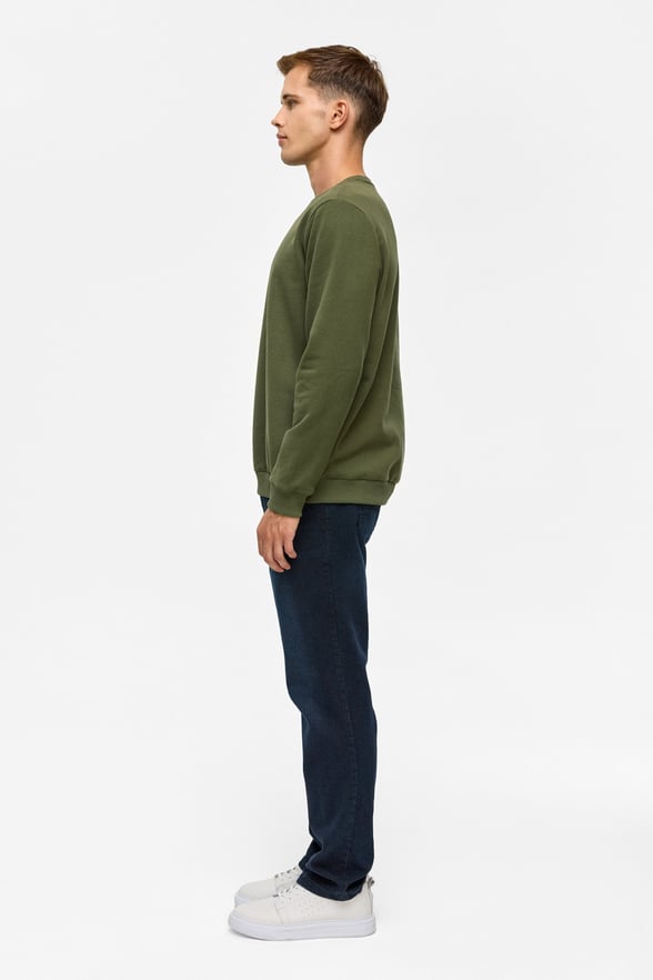Haki Regular Düz Bisiklet Yaka Sweatshirt