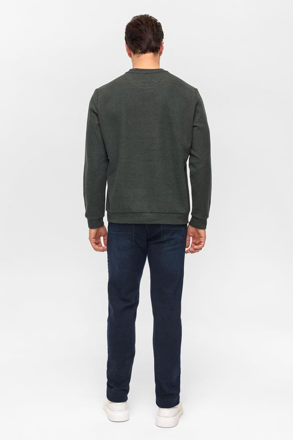 Haki Regular Düz Bisiklet Yaka Sweatshirt